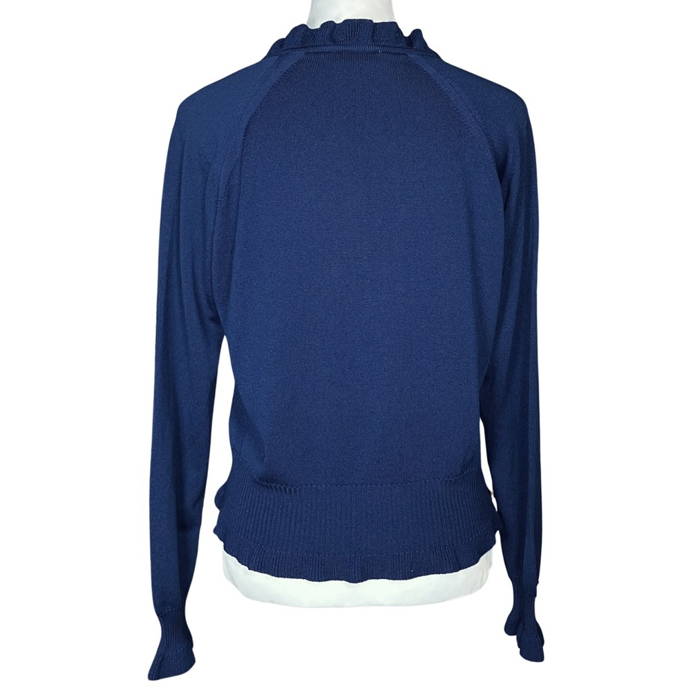 60s 70s Vintage Givenchy Sport Preppy Blue V-Neck Ruffle Sweater. S/M. Old Money - Picture 4 of 8